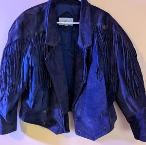 Blue suede Fringe jacket